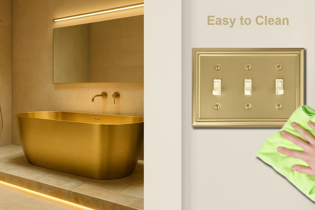 Alt view image 6 of 7 - Triple Toggle Light Switch Cover Adler Metal Wall Plate, 2-Pack Brushed Brass 3 Gang, for Light Switch Cover Decorative Wallplate, Durable