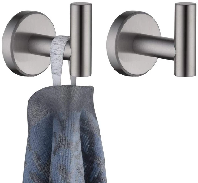 Main image of Bathroom Towel Hook Brushed, Coat Robe Clothes Bath Wall Hooks for Kitchen Garage SUS 304 Stainless Steel Thick 0.8mm, 2 Pack Brushed Steel, TH100-BN-P2