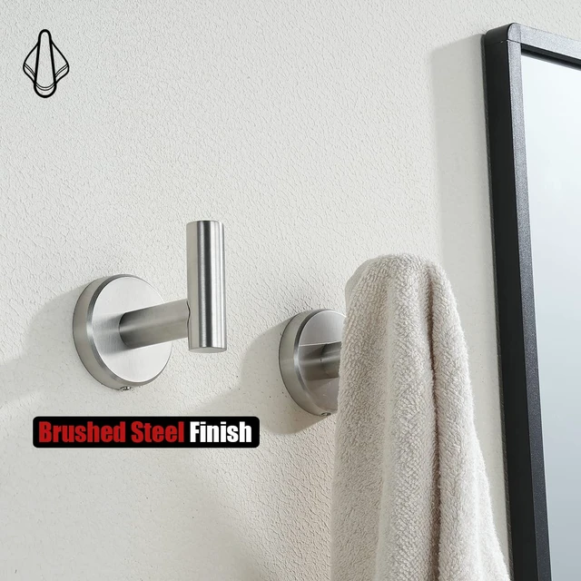 Alt view image 6 of 7 - Bathroom Towel Hook Brushed, Coat Robe Clothes Bath Wall Hooks for Kitchen Garage SUS 304 Stainless Steel Thick 0.8mm, 2 Pack Brushed Steel, TH100-BN-P2
