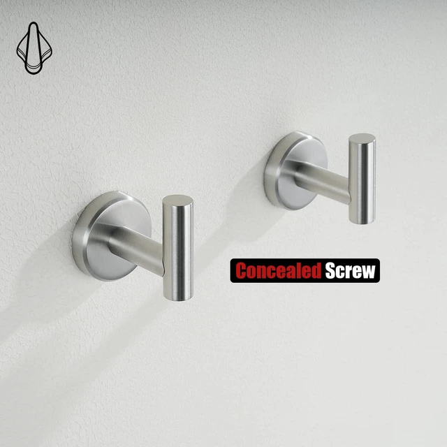 Alt view image 7 of 7 - Bathroom Towel Hook Brushed, Coat Robe Clothes Bath Wall Hooks for Kitchen Garage SUS 304 Stainless Steel Thick 0.8mm, 2 Pack Brushed Steel, TH100-BN-P2