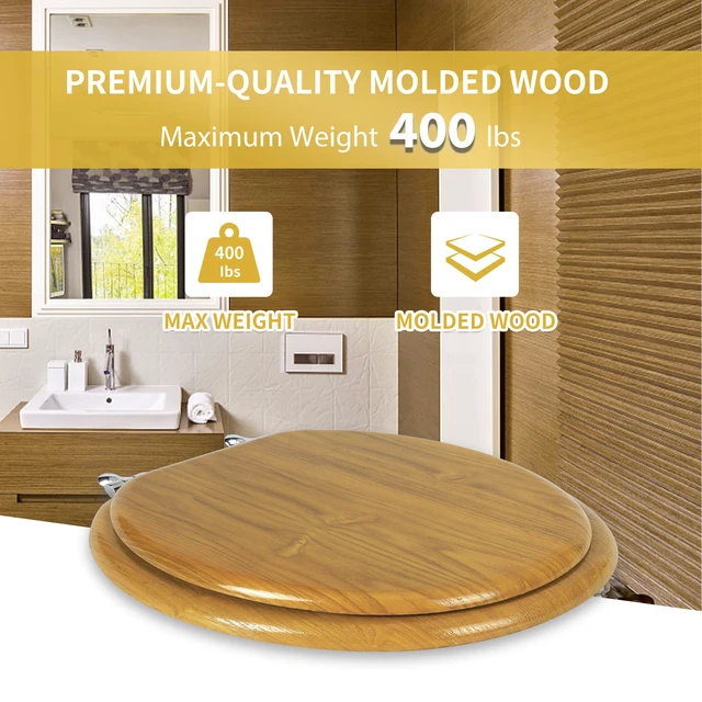 Alt view image 3 of 7 - Durable Wood Veneer Natural Toilet Seat Metal Hinged Easy Clean Anti-scratch American Standard(Elongated,Oak)