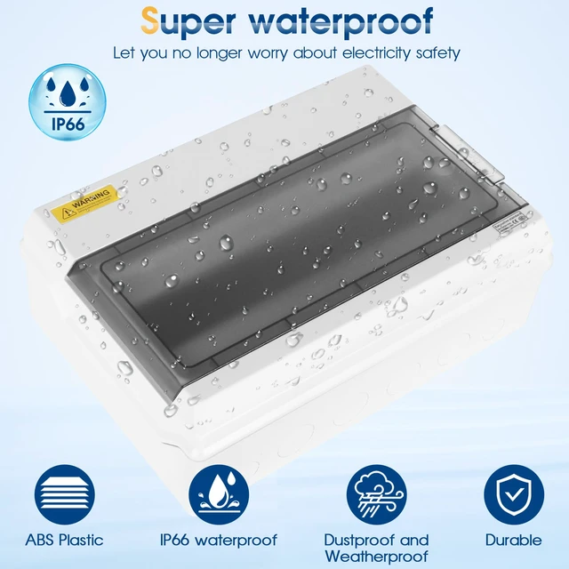 Alt view image 2 of 6 - Outdoor Circuit Breaker Box,Power Distribution Box,Circuit Breaker Panels,Sub Panel Breaker Box, Electrical Panel Box with Clear Cover, Bus Bars and DIN Rail for Indoor and Outdoor(SH-18WAY)