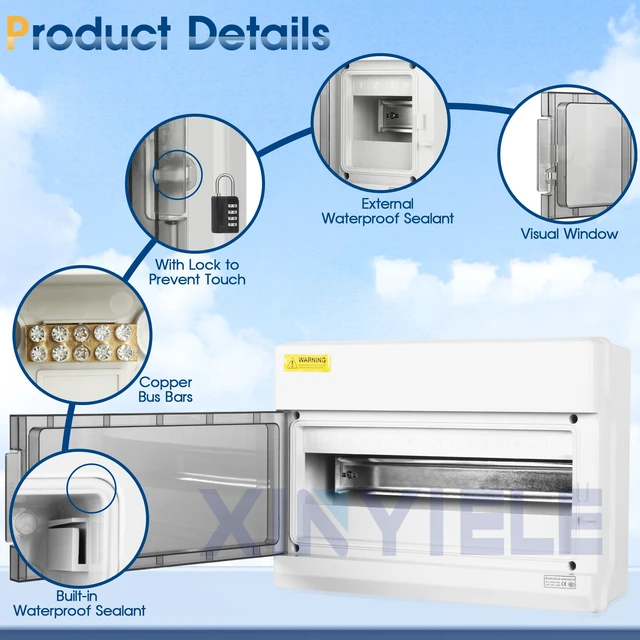 Alt view image 3 of 6 - Outdoor Circuit Breaker Box,Power Distribution Box,Circuit Breaker Panels,Sub Panel Breaker Box, Electrical Panel Box with Clear Cover, Bus Bars and DIN Rail for Indoor and Outdoor(SH-18WAY)