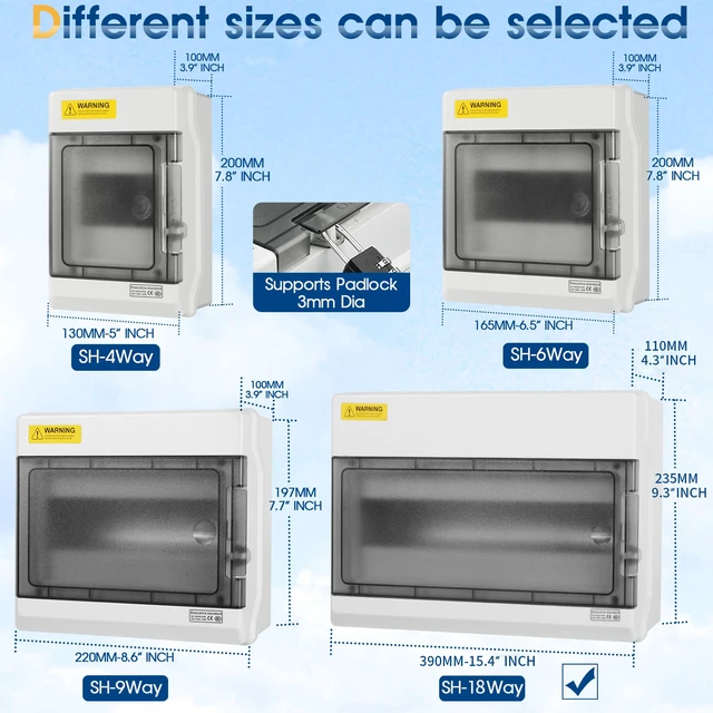 Alt view image 5 of 6 - Outdoor Circuit Breaker Box,Power Distribution Box,Circuit Breaker Panels,Sub Panel Breaker Box, Electrical Panel Box with Clear Cover, Bus Bars and DIN Rail for Indoor and Outdoor(SH-18WAY)