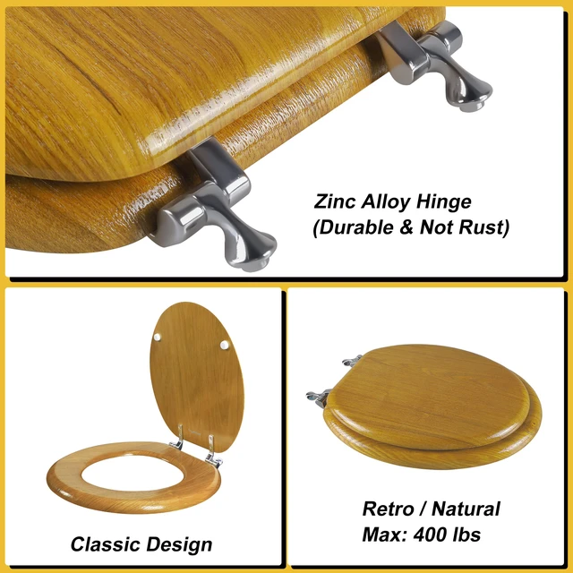 Alt view image 4 of 7 - Durable Wood Veneer Natural Toilet Seat Metal Hinged Easy Clean Anti-scratch American Standard(Elongated,Oak)