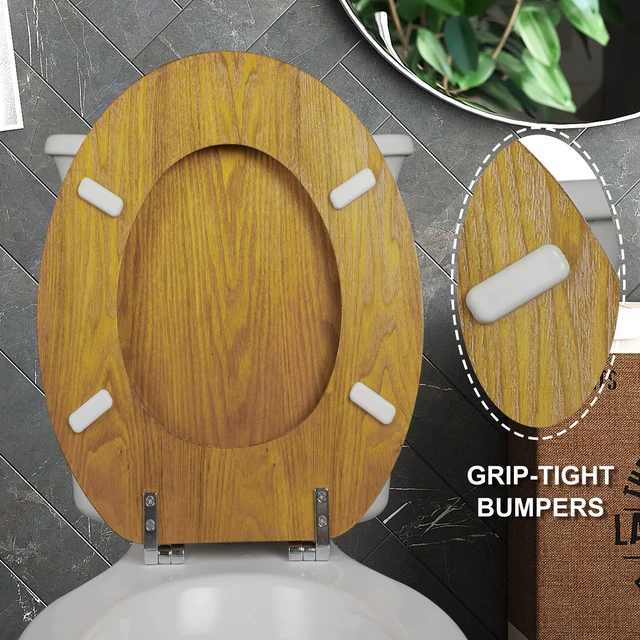 Alt view image 5 of 7 - Durable Wood Veneer Natural Toilet Seat Metal Hinged Easy Clean Anti-scratch American Standard(Elongated,Oak)
