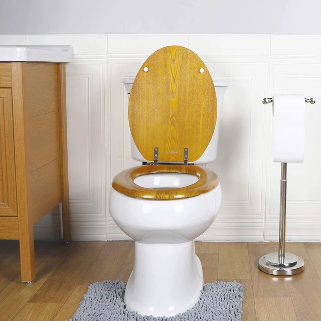 Alt view image 7 of 7 - Durable Wood Veneer Natural Toilet Seat Metal Hinged Easy Clean Anti-scratch American Standard(Elongated,Oak)