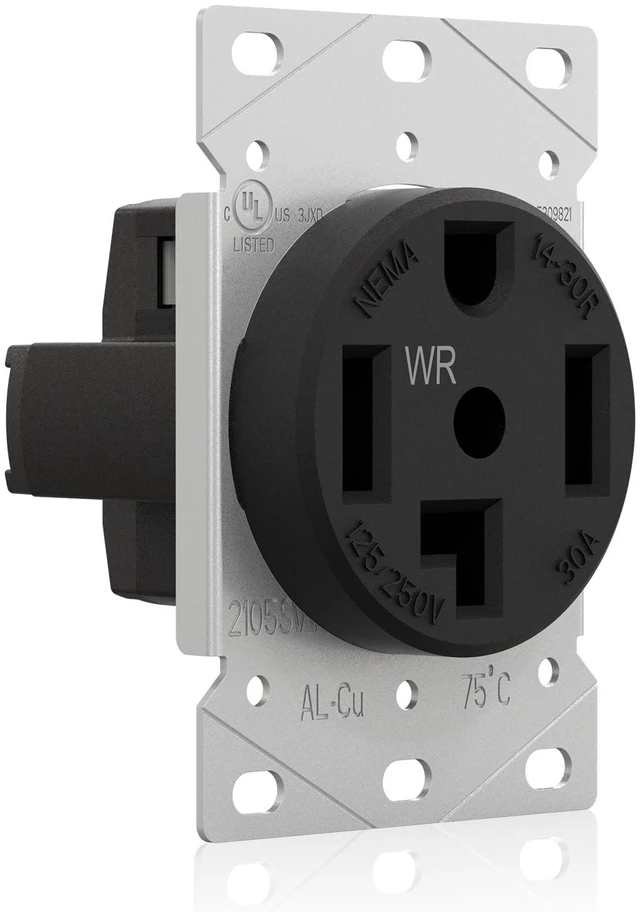 Main image of NEMA 14-30R WR Weather Resistant Dryer Outlet, 30 Amps 125/250V Flush Mounting Power Outlet, Straight Blade Heavy Duty Dryer Receptacle, Grounding, 3 Pole 4 Wire, UL Listed, 1 Pack