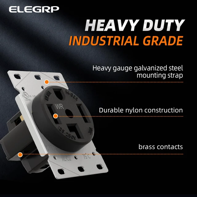 Alt view image 3 of 6 - NEMA 14-30R WR Weather Resistant Dryer Outlet, 30 Amps 125/250V Flush Mounting Power Outlet, Straight Blade Heavy Duty Dryer Receptacle, Grounding, 3 Pole 4 Wire, UL Listed, 1 Pack