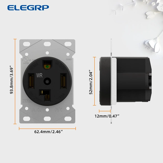Alt view image 5 of 6 - NEMA 14-30R WR Weather Resistant Dryer Outlet, 30 Amps 125/250V Flush Mounting Power Outlet, Straight Blade Heavy Duty Dryer Receptacle, Grounding, 3 Pole 4 Wire, UL Listed, 1 Pack