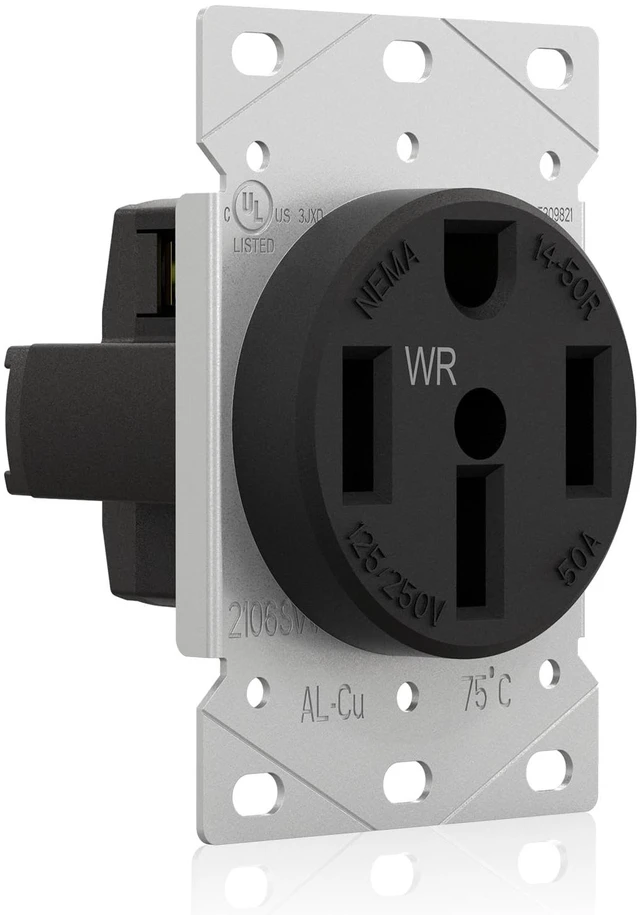 Main image of NEMA 14-50R WR Weather Resistant Range Oven Stove Receptacle, 50A 125/250V Flush Mounting Power Outlet, Straight Blade Heavy Duty Range Receptacle, Grounding, 3 Pole 4 Wire, UL Listed, 1 Pack