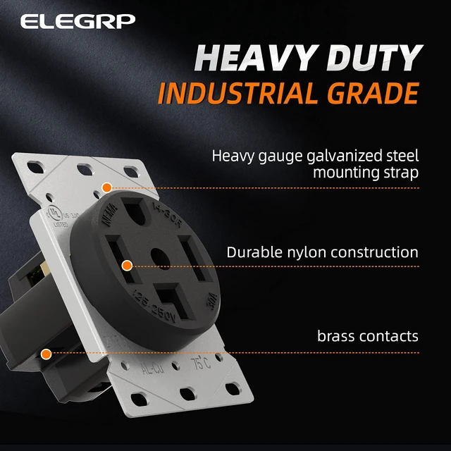 Alt view image 3 of 6 - 30 Amps 125/250V Dryer Outlet, NEMA 14-30R Flush Mounting Power Outlet UL Listed, Straight Blade Heavy Duty Dryer Receptacle, with Stainless Steel Wall Plate, Grounding, 3 Pole 4 Wire, 1 Pack