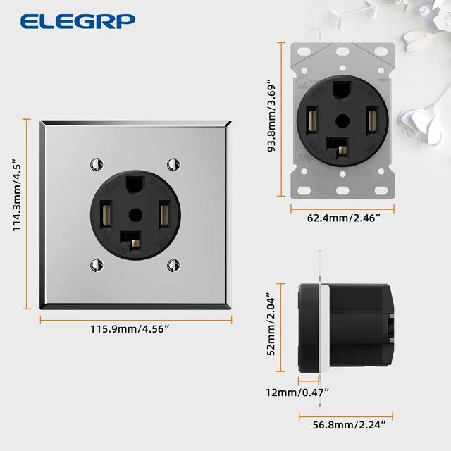 Alt view image 5 of 6 - 30 Amps 125/250V Dryer Outlet, NEMA 14-30R Flush Mounting Power Outlet UL Listed, Straight Blade Heavy Duty Dryer Receptacle, with Stainless Steel Wall Plate, Grounding, 3 Pole 4 Wire, 1 Pack