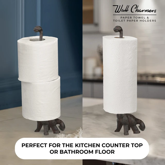 Alt view image 2 of 6 - Rustic Paper Towel Holder, Metal Toilet or Kitchen Paper Holder for Floor or Countertop, Rustic Dino