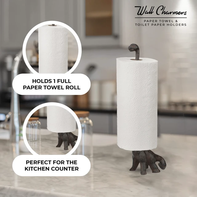 Alt view image 3 of 6 - Rustic Paper Towel Holder, Metal Toilet or Kitchen Paper Holder for Floor or Countertop, Rustic Dino