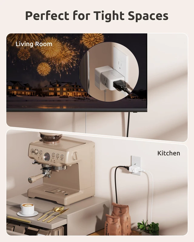 Alt view image 4 of 7 - Outlet Extender, Multi Outlet Wall Plug Extender, 3 Way Outlet Splitter ETL Listed Plug Extension Outlet, 15A/1875W, Expander 3 Widely Outlets in Bathroom Kitchen Tight Spaces, Travel Essentials