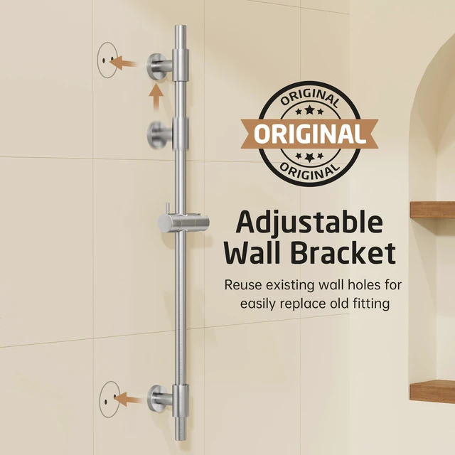 Alt view image 2 of 7 - 30-Inch Shower Slide Bar with Adjustable Handheld Shower Head Holder, Reuse Existing Holes, SUS304 Brushed Stainless Steel Wall Mount for Bathroom, Drilling Required, F209S78-BS