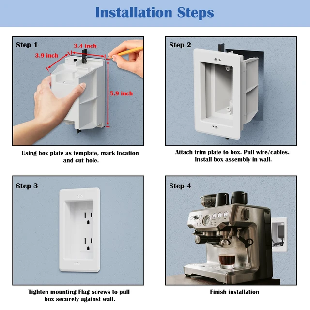 Alt view image 5 of 7 - Recessed Outlet/Electrical Box Single Gang, Recessed Outlet Box for Wall Mount TV, Antenna, Phone and Cable TV, Suitable for GFCI & Standard, for Old or New Construction(2 Pack)