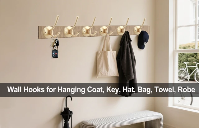 Alt view image 2 of 7 - Gold Wall Hooks, 6 Pack Coat Robe Hook Heavy Duty Metal Double Bath Hook Wall Mounted, Hand Towel Hooks for Cubicle Bathroom Kitchen Closet Garage