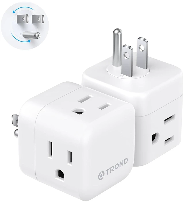 Main image of Multi Plug Wall Outlet 2 Pack, 3 Way Outlet Adapter 360 Rotating Plug, Cruise Ship Essentials, Small Wall Outlet Extender for Bathroom, Kitchen, Home, Office, Dorm