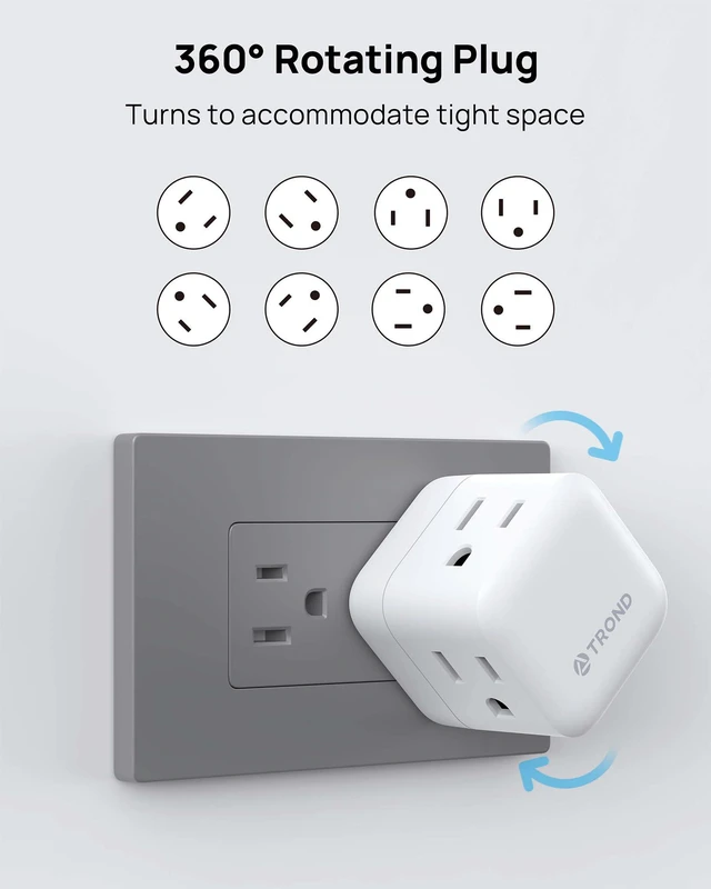 Alt view image 3 of 7 - Multi Plug Wall Outlet 2 Pack, 3 Way Outlet Adapter 360 Rotating Plug, Cruise Ship Essentials, Small Wall Outlet Extender for Bathroom, Kitchen, Home, Office, Dorm