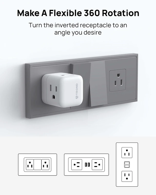 Alt view image 6 of 7 - Multi Plug Wall Outlet 2 Pack, 3 Way Outlet Adapter 360 Rotating Plug, Cruise Ship Essentials, Small Wall Outlet Extender for Bathroom, Kitchen, Home, Office, Dorm