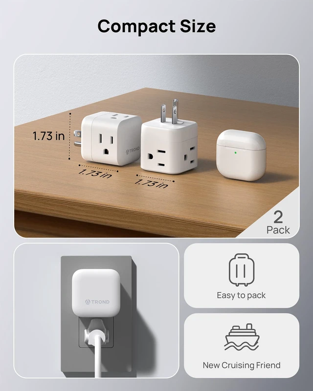Alt view image 7 of 7 - Multi Plug Wall Outlet 2 Pack, 3 Way Outlet Adapter 360 Rotating Plug, Cruise Ship Essentials, Small Wall Outlet Extender for Bathroom, Kitchen, Home, Office, Dorm