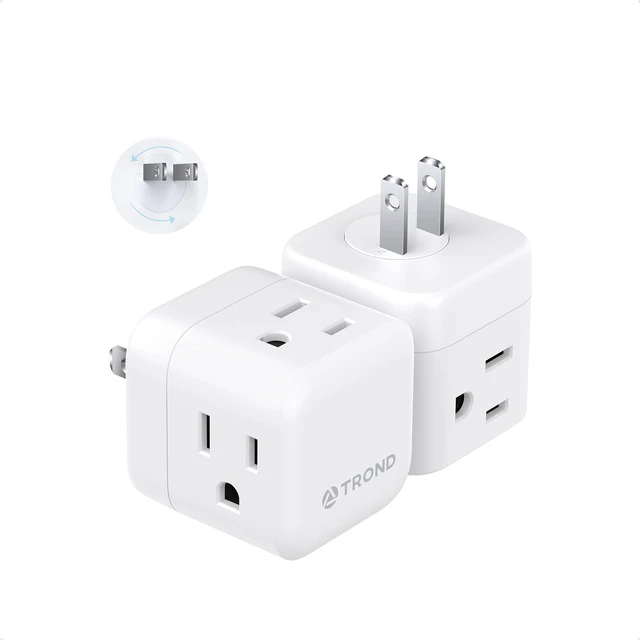 Main image of 2 to 3 Prong Outlet Splitter 2 Pack - 3 Way Plug Extender 360 Rotating Plug, US to Japan Power Adapter for Travel, 3 Prong Adapter for Non-grounded Outlet in Old House