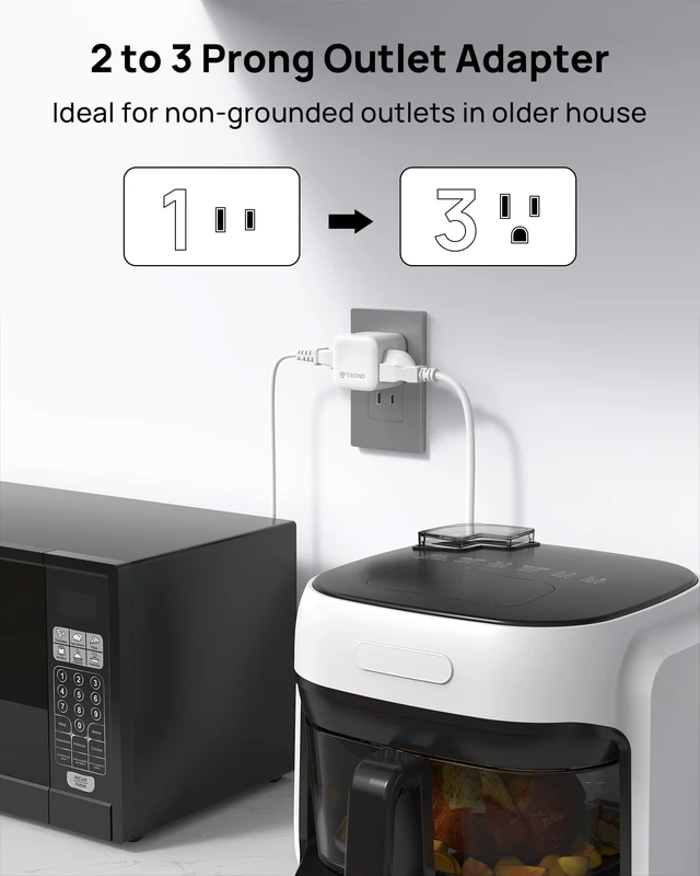 Alt view image 2 of 7 - 2 to 3 Prong Outlet Splitter 2 Pack - 3 Way Plug Extender 360 Rotating Plug, US to Japan Power Adapter for Travel, 3 Prong Adapter for Non-grounded Outlet in Old House
