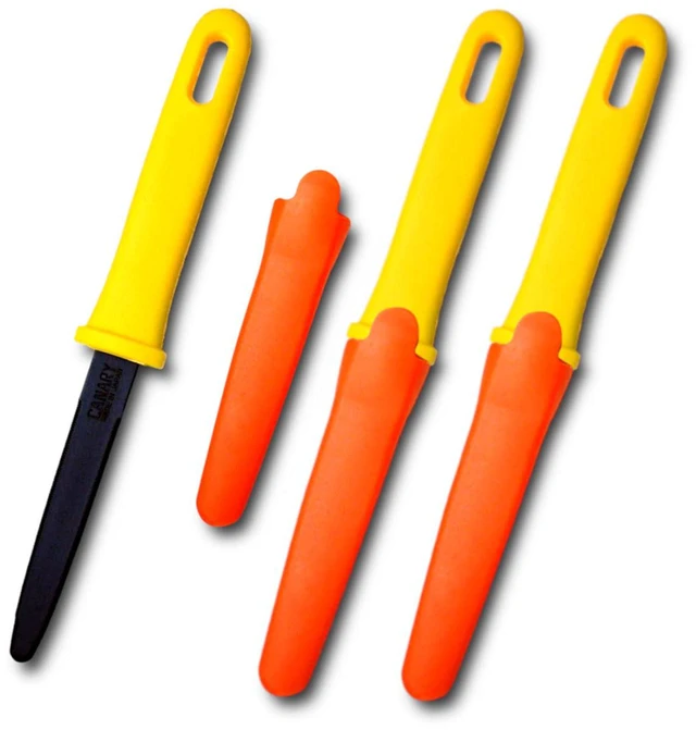 Main image of Cardboard Cutter with Sheath - 7.5" Box Opener Utility Knife with Non-Stick Coated Blade for Breaking Down Boxes & Opening Packages - Made in Japan, Yellow (3-Pack)