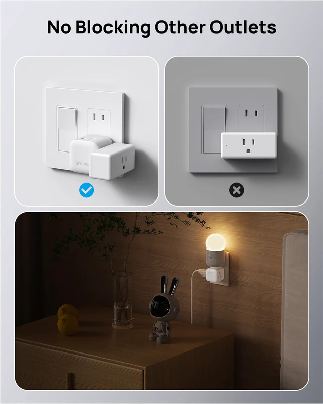 Alt view image 5 of 7 - 2 to 3 Prong Outlet Splitter 2 Pack - 3 Way Plug Extender 360 Rotating Plug, US to Japan Power Adapter for Travel, 3 Prong Adapter for Non-grounded Outlet in Old House