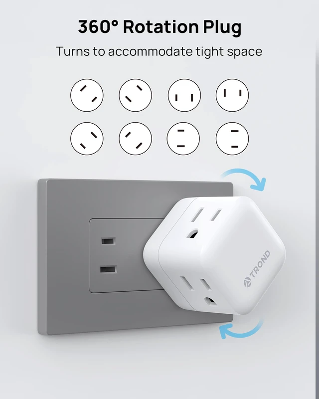 Alt view image 6 of 7 - 2 to 3 Prong Outlet Splitter 2 Pack - 3 Way Plug Extender 360 Rotating Plug, US to Japan Power Adapter for Travel, 3 Prong Adapter for Non-grounded Outlet in Old House