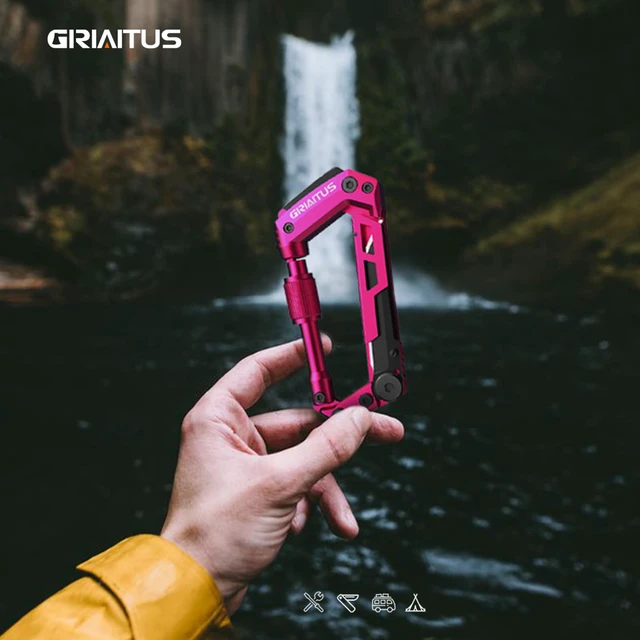 Alt view image 2 of 5 - Dark Pink Color Multitool Carabiner EDC Pocket Knife Gifts for Women EDC Carabiners Keychain with Bottle Opener, Rope Cutter, Window Breaker, multitool for Mom Wife Camping Hiking (Deep Pink)