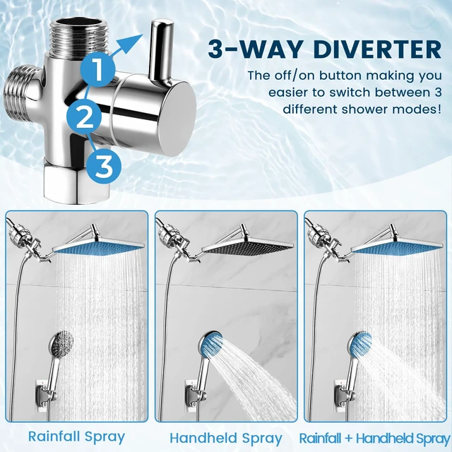 Alt view image 5 of 7 - Shower Head with Handheld,High Pressure Chrome Filtered Shower Head 11.8" Rectangular,Rain Shower Head,Dual Shower Head,Bathroom Decor,Metal Extension Arm,5 Spray Mode
