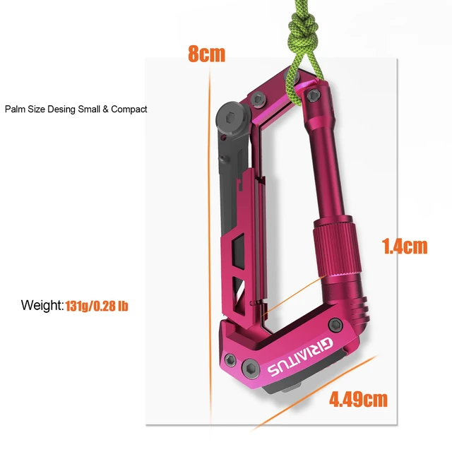 Alt view image 4 of 5 - Dark Pink Color Multitool Carabiner EDC Pocket Knife Gifts for Women EDC Carabiners Keychain with Bottle Opener, Rope Cutter, Window Breaker, multitool for Mom Wife Camping Hiking (Deep Pink)