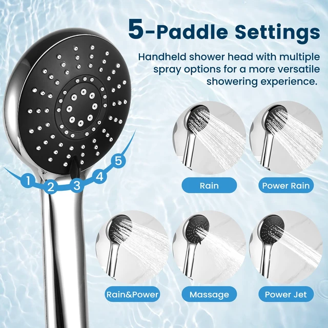 Alt view image 6 of 7 - Shower Head with Handheld,High Pressure Chrome Filtered Shower Head 11.8" Rectangular,Rain Shower Head,Dual Shower Head,Bathroom Decor,Metal Extension Arm,5 Spray Mode