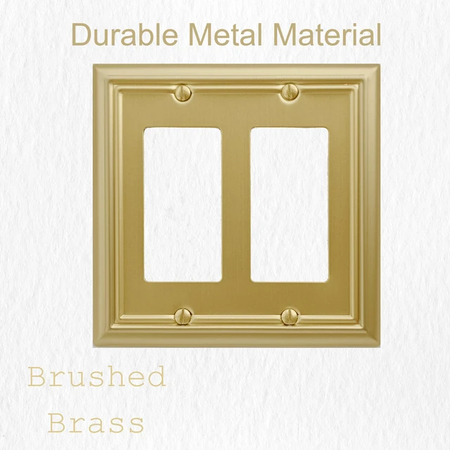 Alt view image 3 of 7 - Double Decorator Light Switch Cover Adler Metal Wall Plate, 2-Pack Brushed Brass 2 Gang Double Rocker, for Receptacle Dimmer Switch GFCI Outlet Decorative Wallplate, Durable