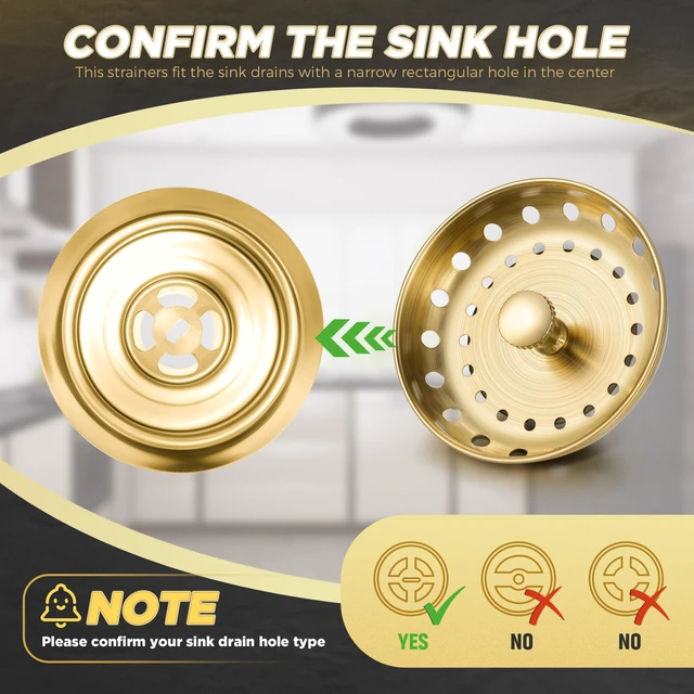 Alt view image 3 of 7 - 3 Pcs Kitchen Sink Drain Strainer and Stopper Stainless Steel Garbage Disposal Plug with Handle Universal Anti-Clogging Kitchen Sink Filter Sieve Basket Strainer(Brushed Gold)