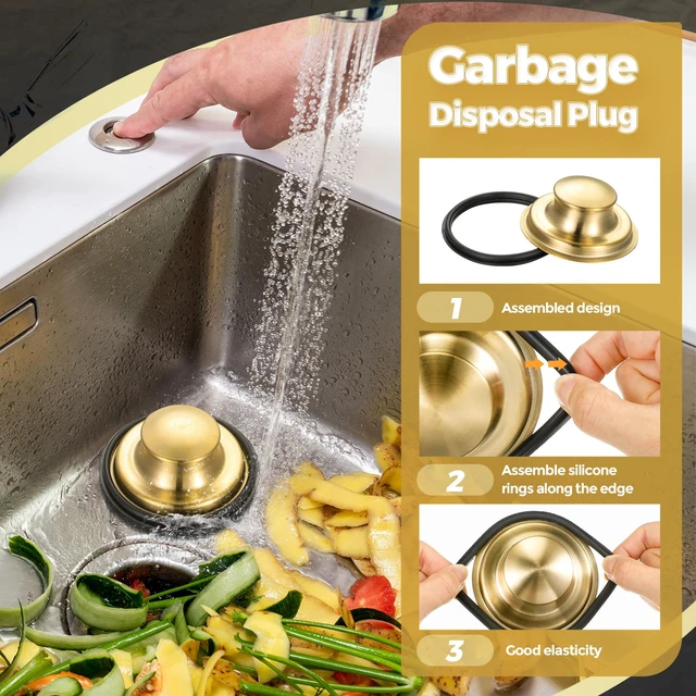 Alt view image 5 of 7 - 3 Pcs Kitchen Sink Drain Strainer and Stopper Stainless Steel Garbage Disposal Plug with Handle Universal Anti-Clogging Kitchen Sink Filter Sieve Basket Strainer(Brushed Gold)