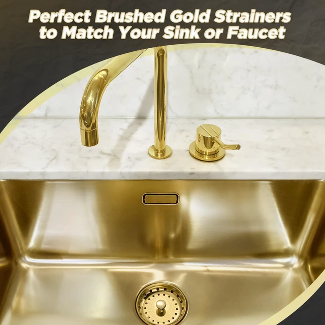 Alt view image 7 of 7 - 3 Pcs Kitchen Sink Drain Strainer and Stopper Stainless Steel Garbage Disposal Plug with Handle Universal Anti-Clogging Kitchen Sink Filter Sieve Basket Strainer(Brushed Gold)