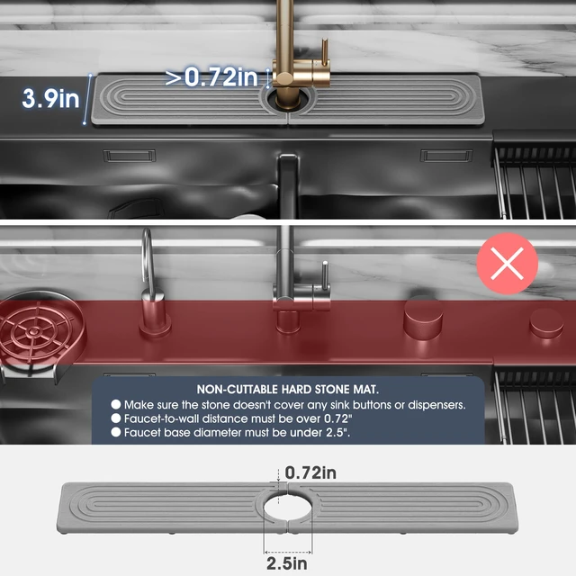 Alt view image 4 of 7 - Quick Drying Stone Faucet Mat for Kitchen Sink - Diatomite Sink Mat Absorbing Stone Tray for Bathroom Counter, Sink Faucet Splash Guard Water Protector Matt for Kitchen Counter(Gray, 17.7"x3.9")