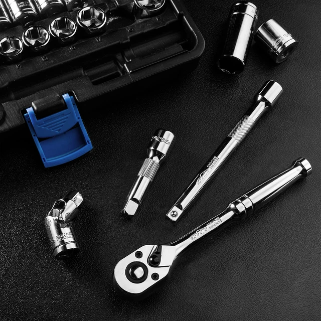 Alt view image 2 of 7 - 45 Pieces 3/8" Drive Socket Set with 72-Tooth Pear Head Ratchet