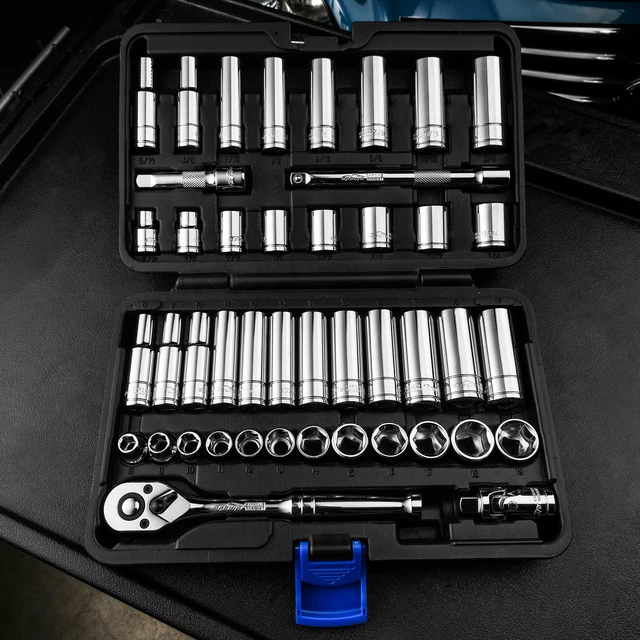 Alt view image 4 of 7 - 45 Pieces 3/8" Drive Socket Set with 72-Tooth Pear Head Ratchet