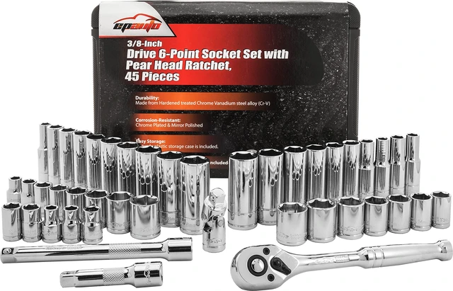 Alt view image 7 of 7 - 45 Pieces 3/8" Drive Socket Set with 72-Tooth Pear Head Ratchet