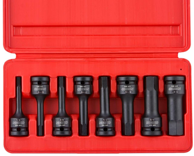 Main image of 01137B 1/2-Inch-Drive Allen Socket Set, 3-Inch Length, 1/2-Inch Impact Hex-Bit Socket Set, SAE Hex Driver 1/4" to 3/4", CrMo Steel, Impact-Grade, 8-Piece Set