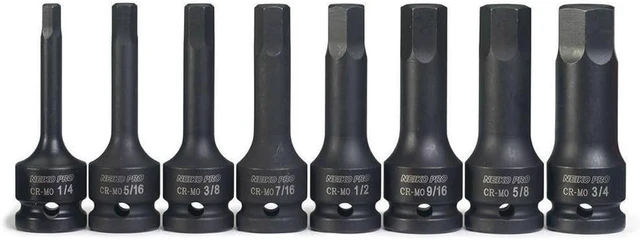 Alt view image 2 of 7 - 01137B 1/2-Inch-Drive Allen Socket Set, 3-Inch Length, 1/2-Inch Impact Hex-Bit Socket Set, SAE Hex Driver 1/4" to 3/4", CrMo Steel, Impact-Grade, 8-Piece Set