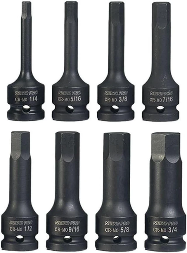 Alt view image 3 of 7 - 01137B 1/2-Inch-Drive Allen Socket Set, 3-Inch Length, 1/2-Inch Impact Hex-Bit Socket Set, SAE Hex Driver 1/4" to 3/4", CrMo Steel, Impact-Grade, 8-Piece Set