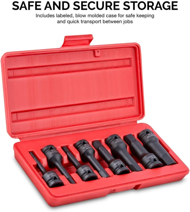 Alt view image 5 of 7 - 01137B 1/2-Inch-Drive Allen Socket Set, 3-Inch Length, 1/2-Inch Impact Hex-Bit Socket Set, SAE Hex Driver 1/4" to 3/4", CrMo Steel, Impact-Grade, 8-Piece Set