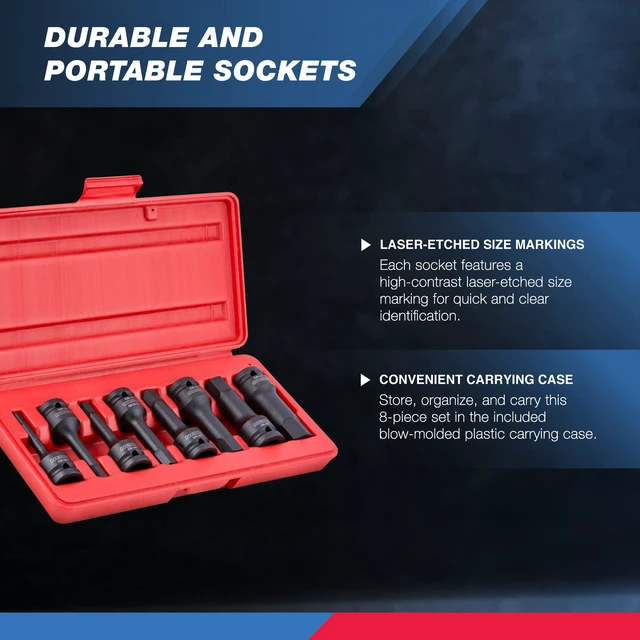 Alt view image 7 of 7 - 01137B 1/2-Inch-Drive Allen Socket Set, 3-Inch Length, 1/2-Inch Impact Hex-Bit Socket Set, SAE Hex Driver 1/4" to 3/4", CrMo Steel, Impact-Grade, 8-Piece Set