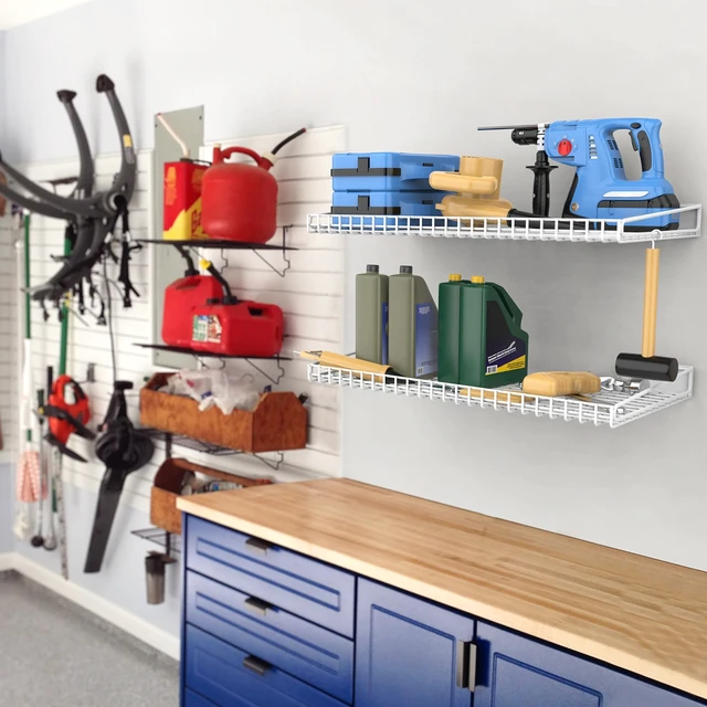 Alt view image 2 of 7 - 2-Pack Garage Wall Shelf, 23.5" x 12" Wall-Mounted Storage Shelves for Garage, Closet, Laundry Room, Heavy Duty, Wall Floating Shelving, Holds up to 65 lbs, White